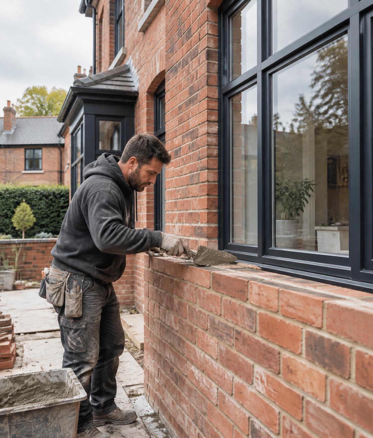 Builder completing precision brickwork on a Manchester property